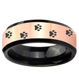 Paw Print Rose Gold And Black Beveled Edge Tungsten Carbide Promise Ring