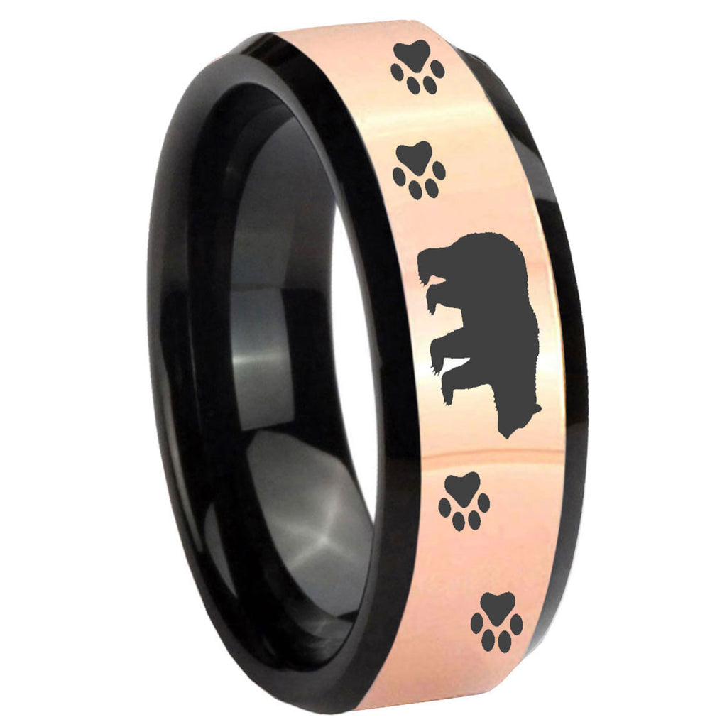 8MM Bear Paw Rose Gold Black Bevel Tungsten Ring for Men