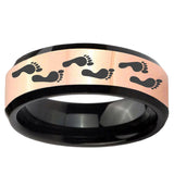 Foot Print Rose Gold And Black Beveled Edge Tungsten Carbide Wedding Band Men's