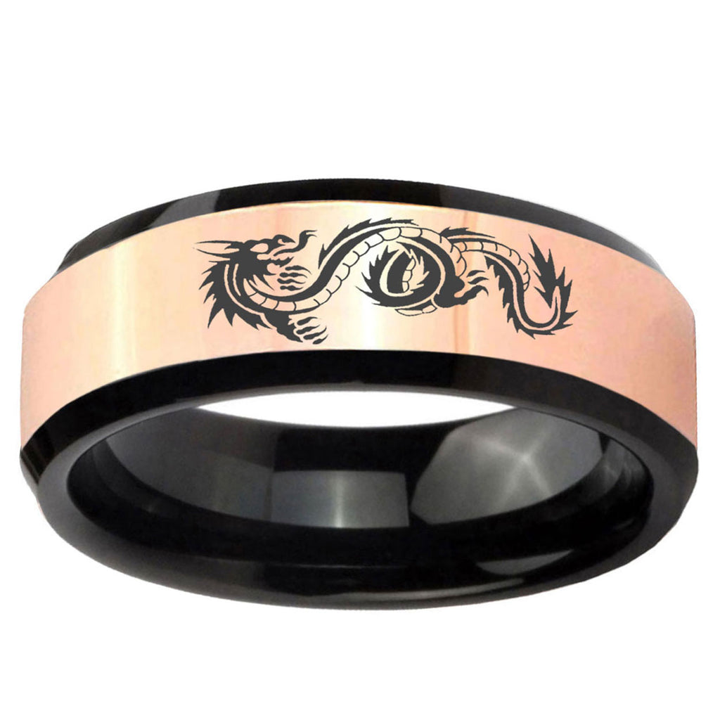 Dragon Rose Gold Black Bevel Tungsten Wedding Ring