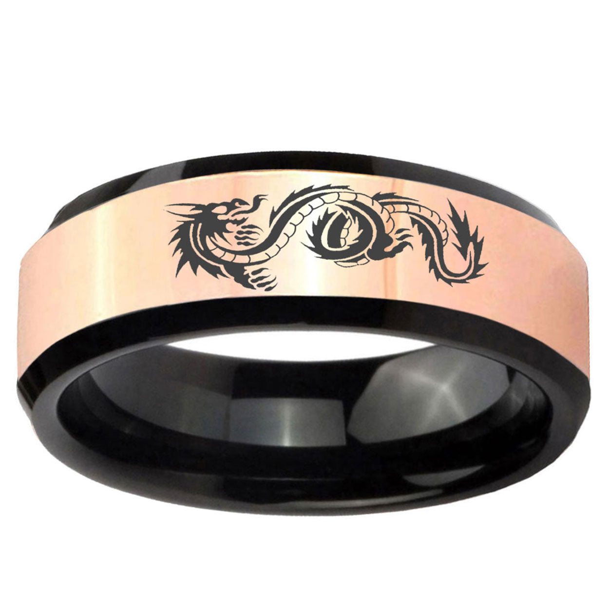 Dragon Rose Gold Black Bevel Tungsten Wedding Ring
