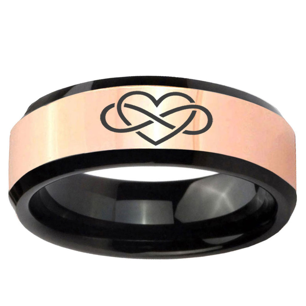 Infinity Love Rose Gold And Black Bevel Tungsten Ring