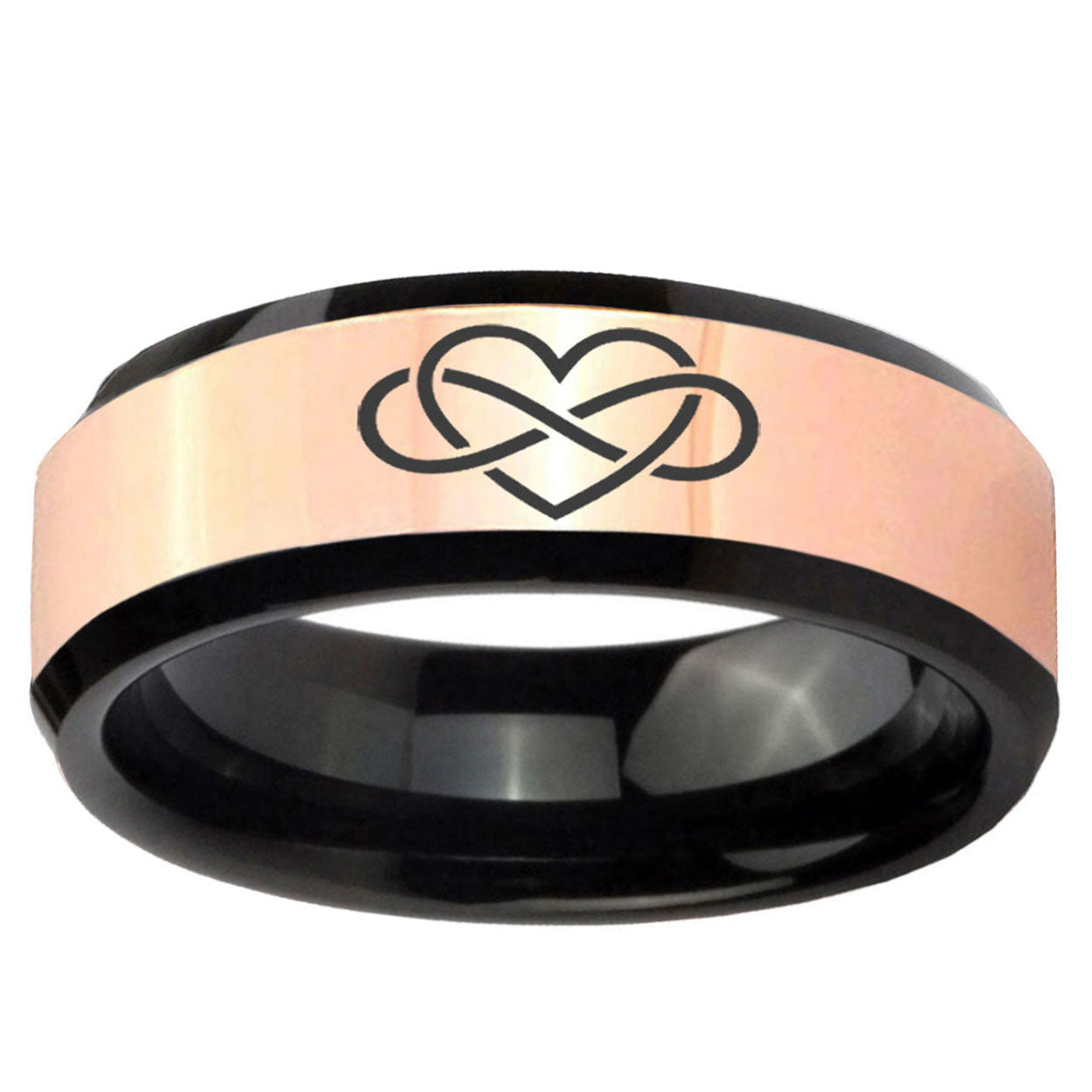 Infinity Love Rose Gold And Black Bevel Tungsten Ring
