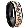 8MM Celtic Braided Rose Gold Black Bevel Tungsten Wedding Ring