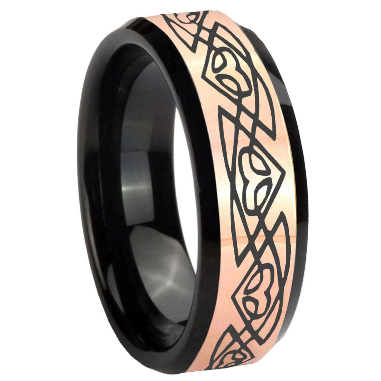 8MM Celtic Braided Rose Gold Black Bevel Tungsten Wedding Ring