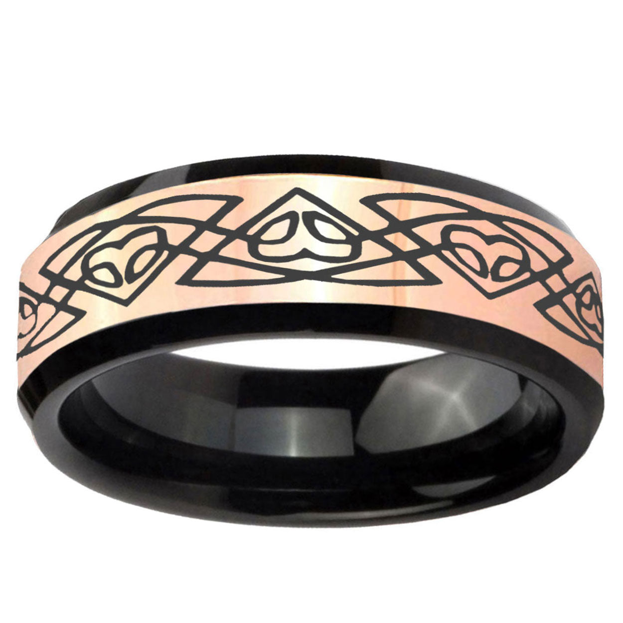 Celtic Braided Rose Gold Black Bevel Tungsten Wedding Ring