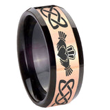 8mm-Irish-Claddagh-Beveled-Tungsten-Carbide-Rose-Gold-Black-Mens-Weddingt-Ring