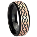 8MM Celtic Knot Rose Gold Black Bevel Tungsten Wedding Ring