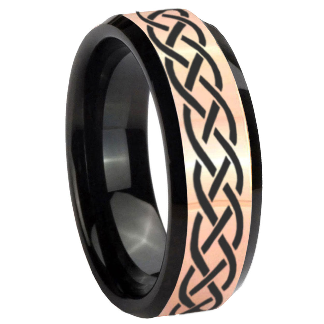 8MM Celtic Knot Rose Gold Black Bevel Tungsten Wedding Ring