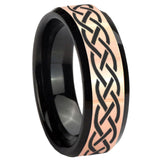 8mm Celtic Knot Rose Gold And Black Beveled Edge Tungsten Carbide Men's Wedding Ring
