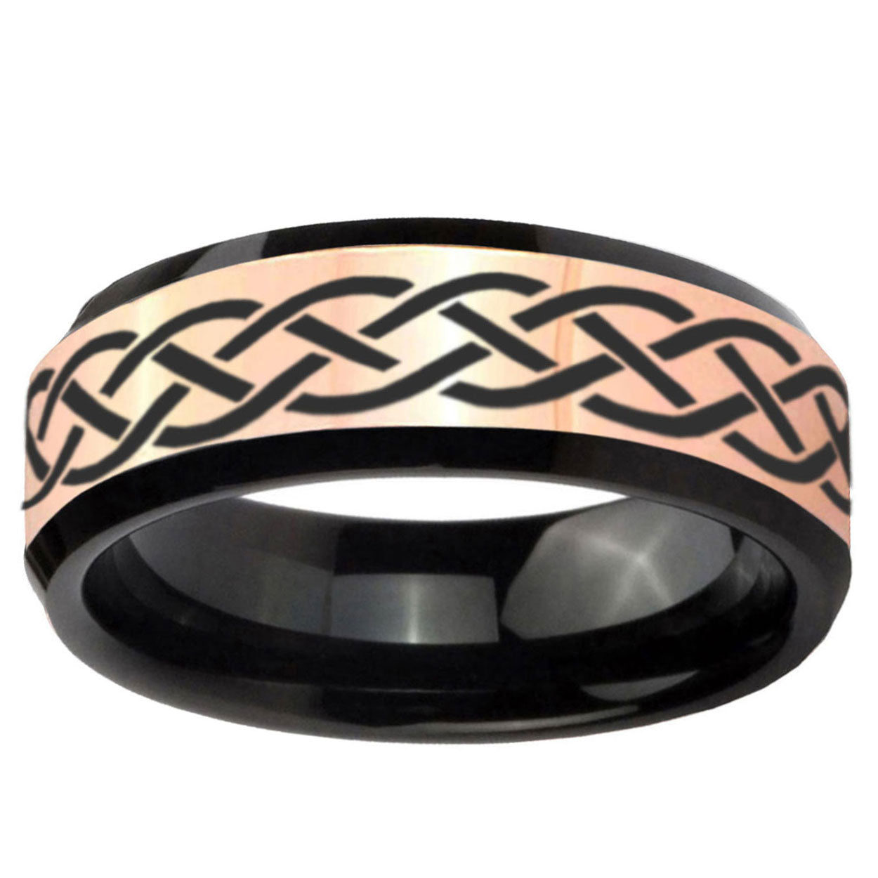 Celtic Knot Rose Gold Black Bevel Tungsten Wedding Ring