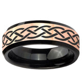 Celtic Knot Rose Gold And Black Beveled Edge Tungsten Carbide Men's Wedding Ring