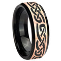 8MM Celtic Knot Infinity Love Rose Gold Black Bevel Tungsten Ring