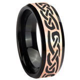 8mm Celtic Knot Infinity Love Rose Gold And Black Beveled Edge Tungsten Engraved Ring