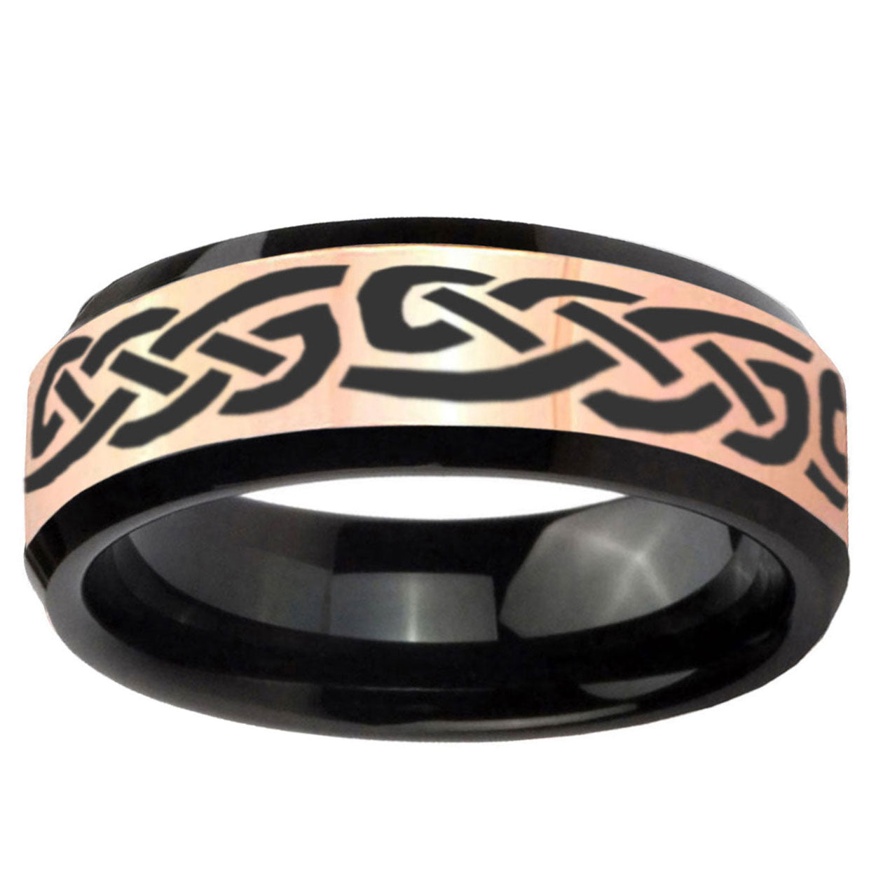 Celtic Knot Infinity Love Rose Gold Black Bevel Tungsten Ring