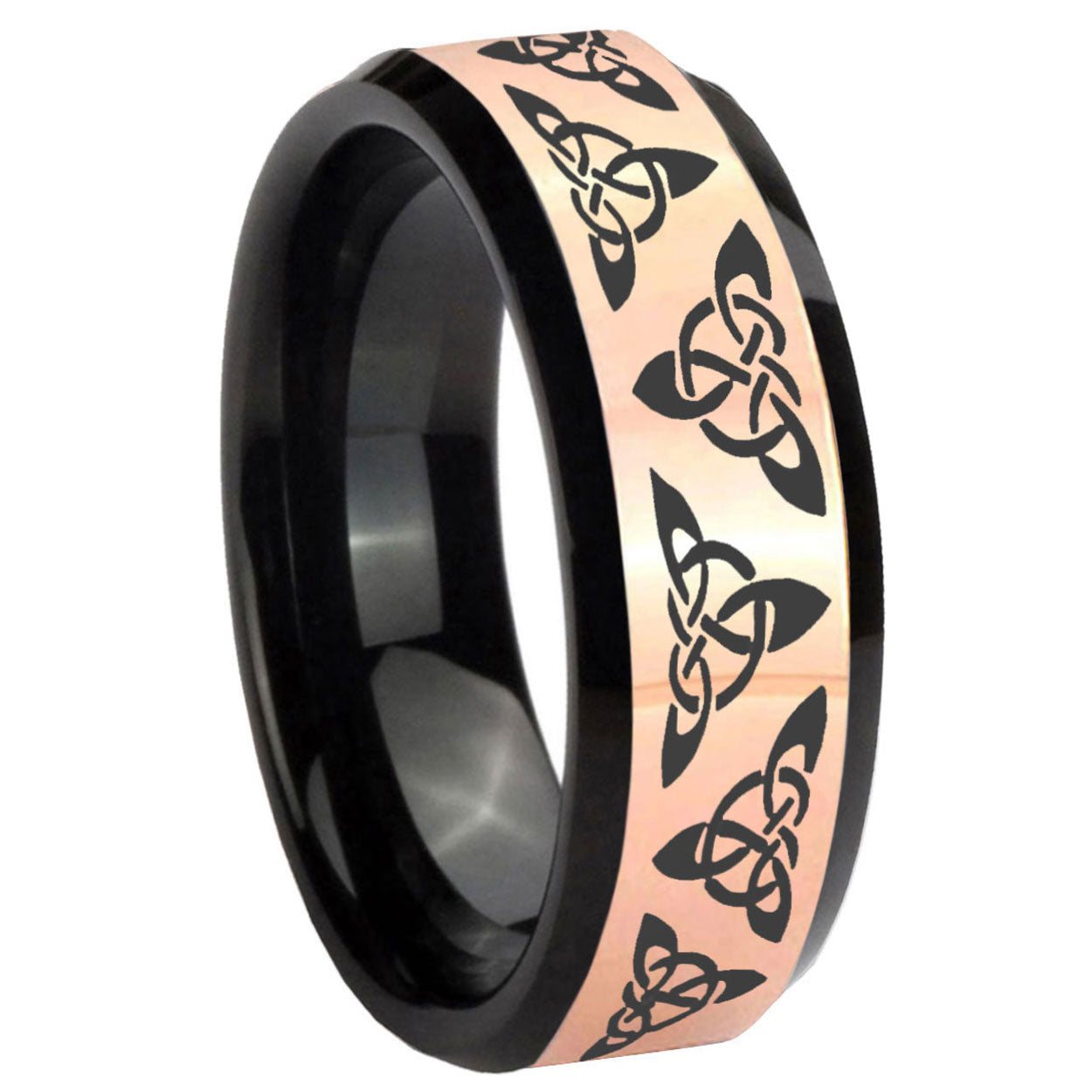 8MM Celtic Knot Rose Gold Black Bevel Tungsten Promised Ring