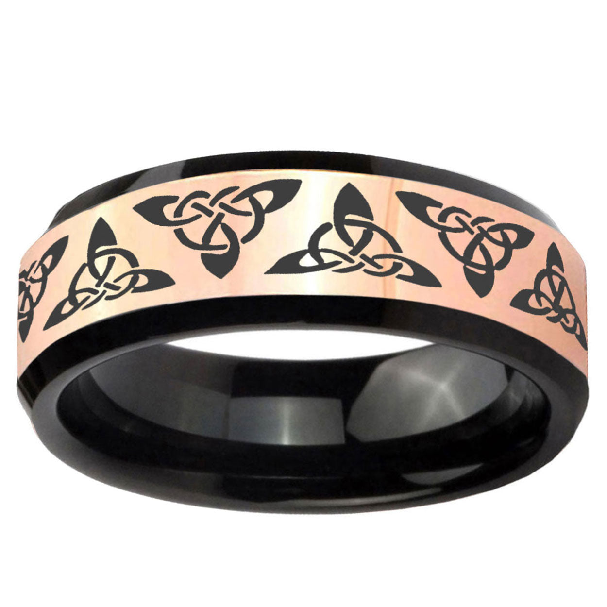 Celtic Knot Rose Gold Black Bevel Tungsten Promised Ring