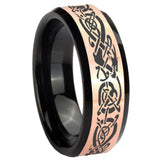 8mm Celtic Dragon Rose Gold And Black Beveled Edge Tungsten Carbide Men's Wedding Ring