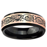 Celtic Dragon Rose Gold And Black Beveled Edge Tungsten Carbide Men's Wedding Ring