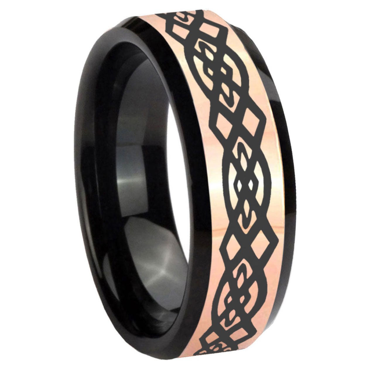 8MM Celtic Knot Rose Gold Black Bevel Tungsten Wedding Men's
