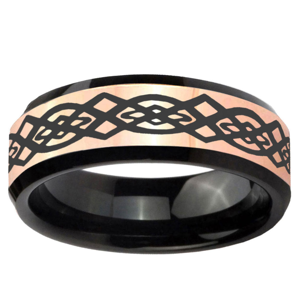 Celtic Knot Rose Gold Black Bevel Tungsten Wedding Men's