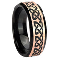 8MM Celtic Knot Love Rose Gold Black Bevel Tungsten Engagement Ring