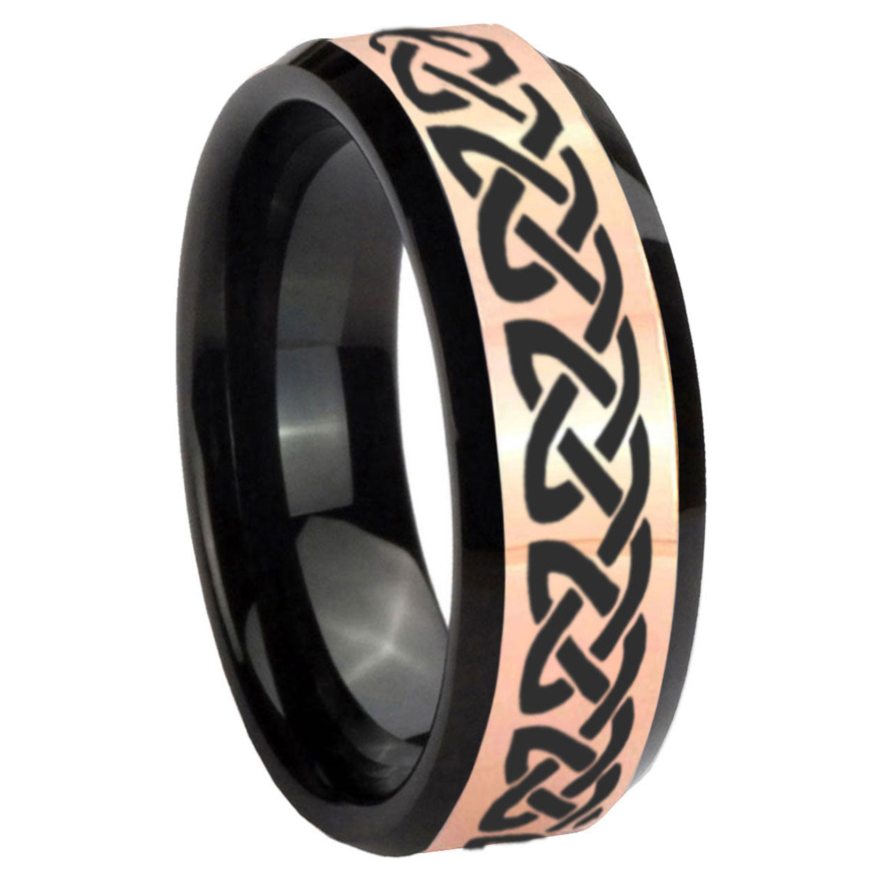 8MM Celtic Knot Love Rose Gold Black Bevel Tungsten Engagement Ring