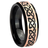 8mm Celtic Knot Love Rose Gold And Black Beveled Edge Tungsten Engagement Ring