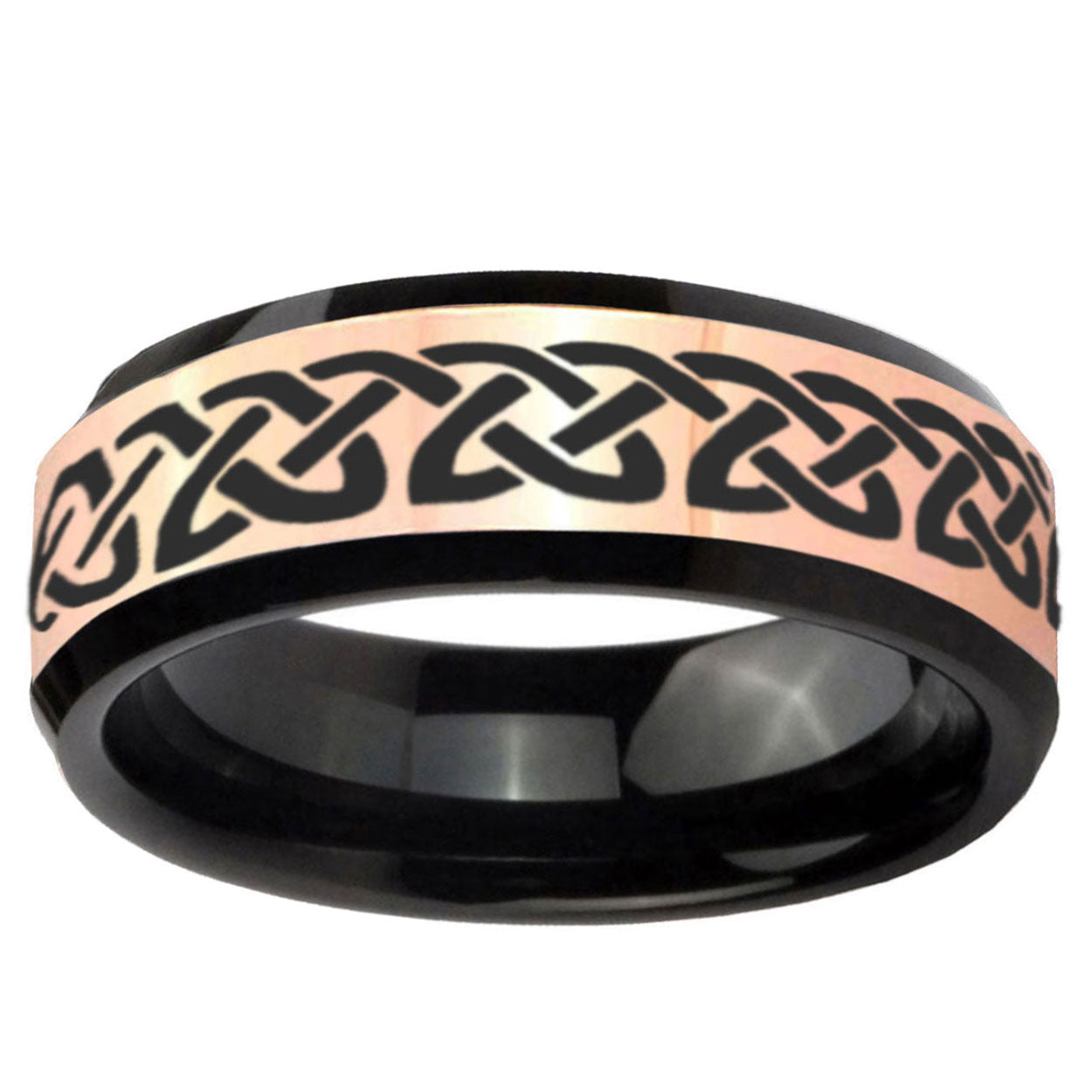 Celtic Knot Love Rose Gold Black Bevel Tungsten Engagement Ring