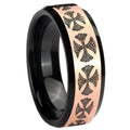 8MM Medieval Cross Rose Gold Black Bevel Tungsten Men's Band