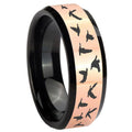 8MM Flying Geese Hunting Rose Gold Black Bevel Tungsten Ring