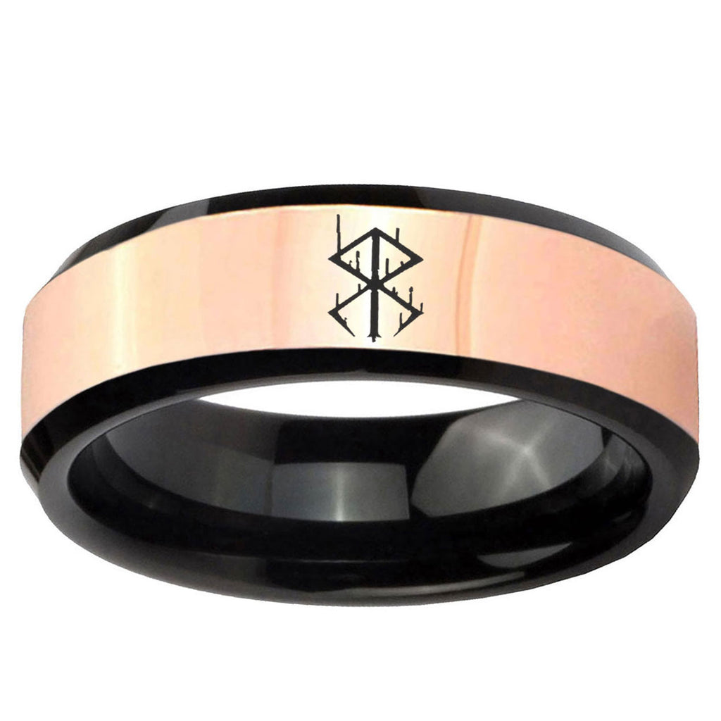 Stigma Sangrando Berserk Inspired Rose Gold Black Bevel Tungsten Custom Ring