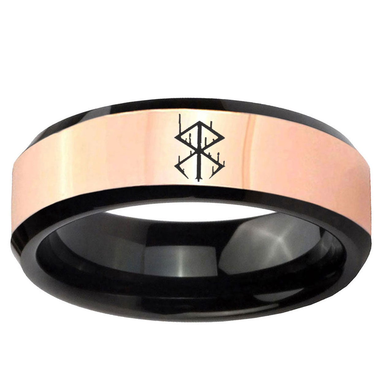 Stigma Sangrando Berserk Inspired Rose Gold Black Bevel Tungsten Custom Ring