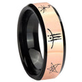 8MM Blackborne Caryll Runes Rose Gold Black Bevel Tungsten Custom Ring