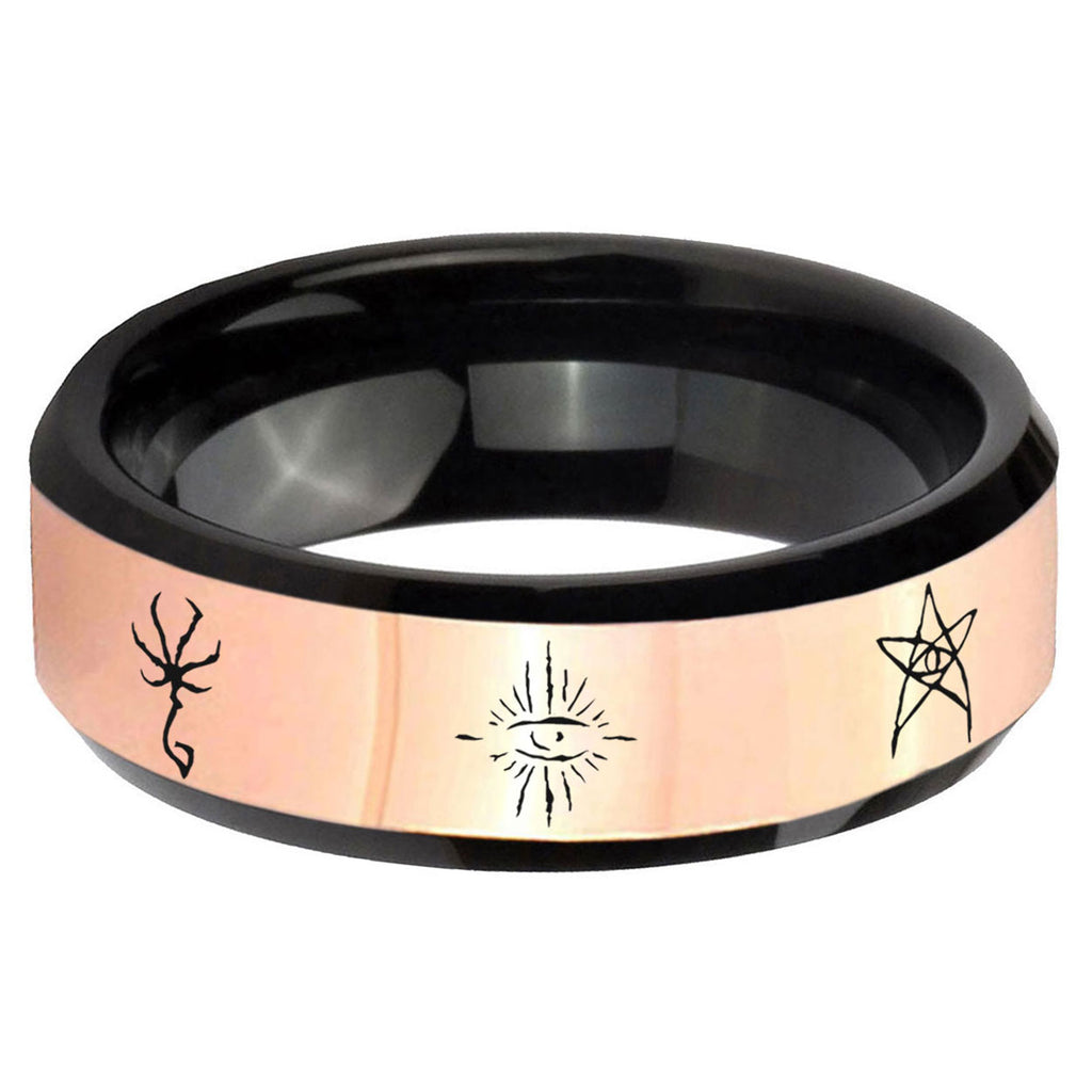 Blackborne Caryll Runes Rose Gold Black Bevel Tungsten Custom Ring
