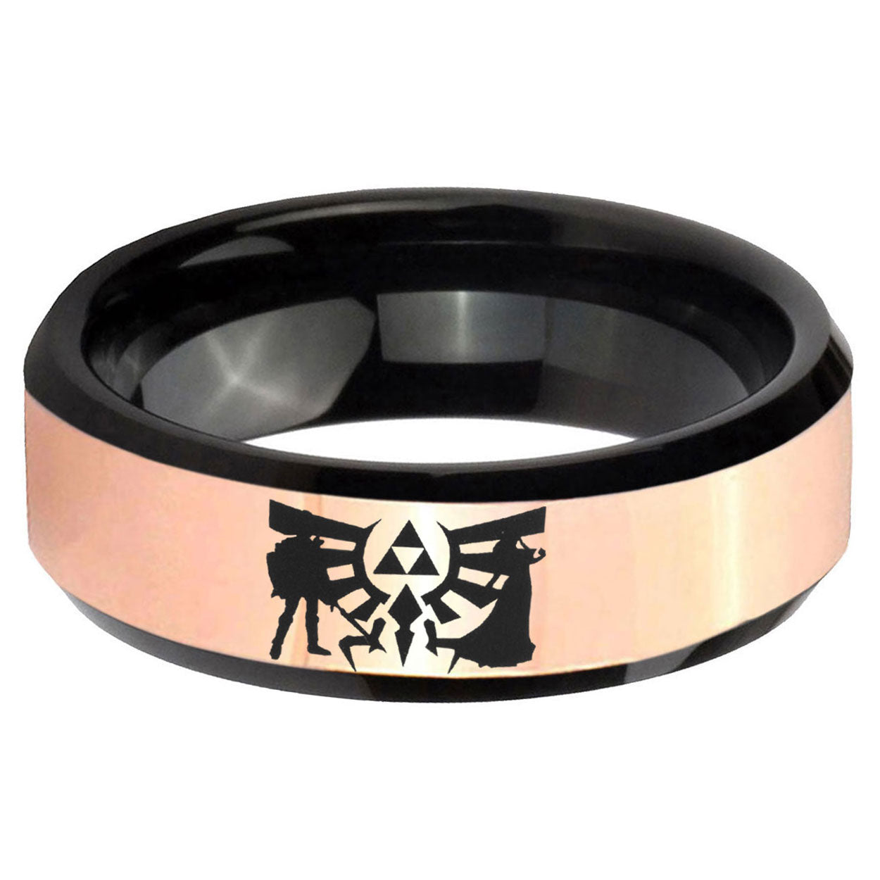 Zelda Link Rose Gold Black Bevel Tungsten Custom Ring