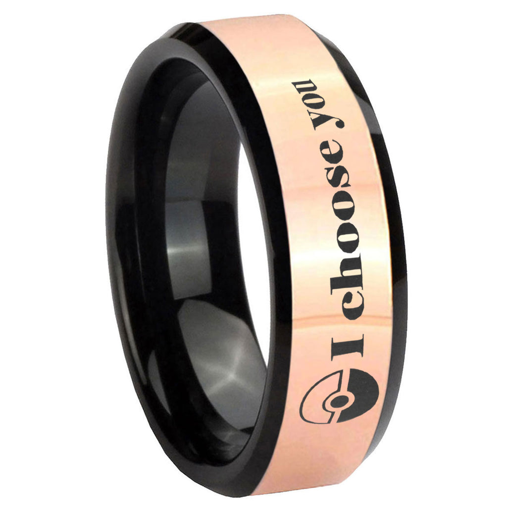 8MM Pokeball Pokemon Rose Gold Black Bevel Tungsten Custom Ring