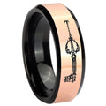 8MM kingdom heart keyblades Rose Gold Black Bevel Tungsten Custom Ring