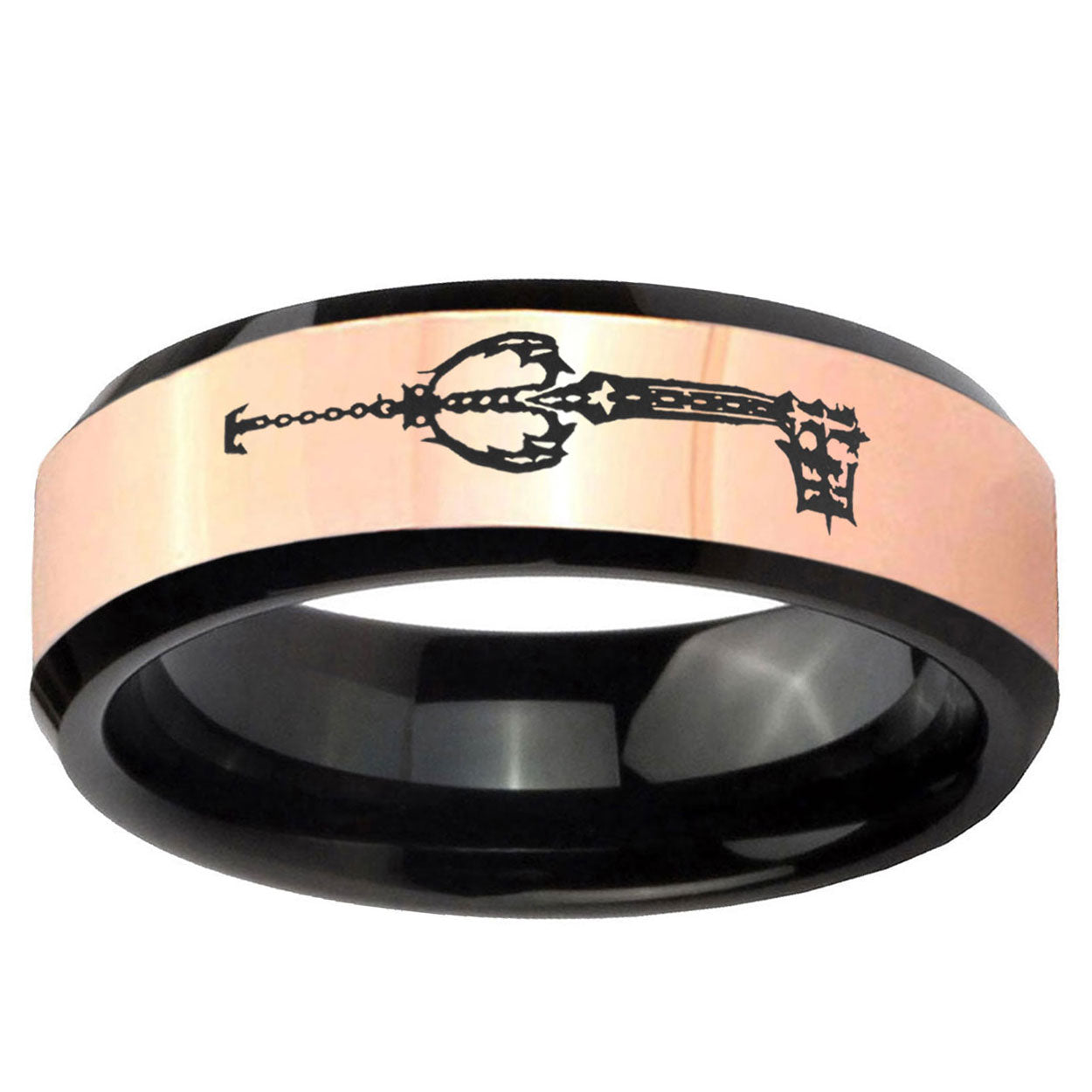 kingdom heart keyblades Rose Gold Black Bevel Tungsten Custom Ring