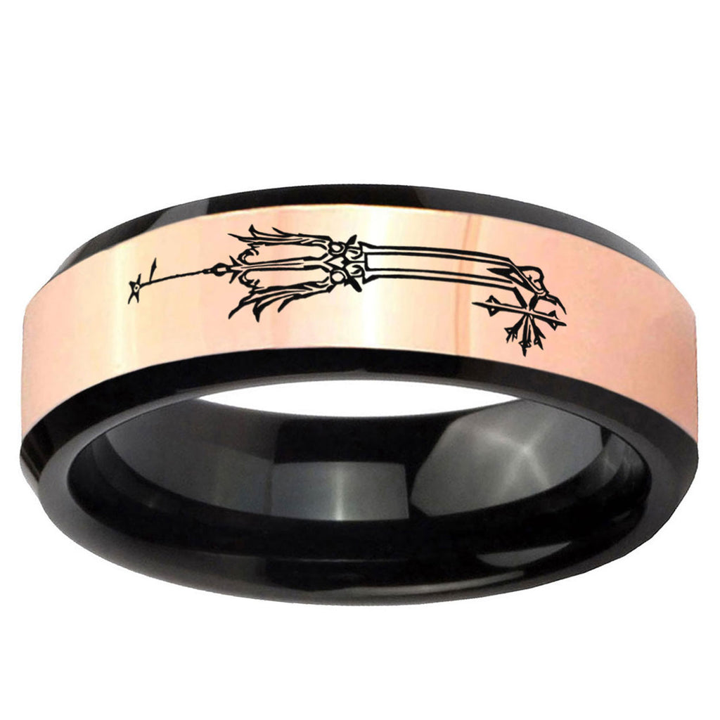 Geekery Oathkeeper Kingdom Hearts Rose Gold Black Bevel Tungsten Custom Ring