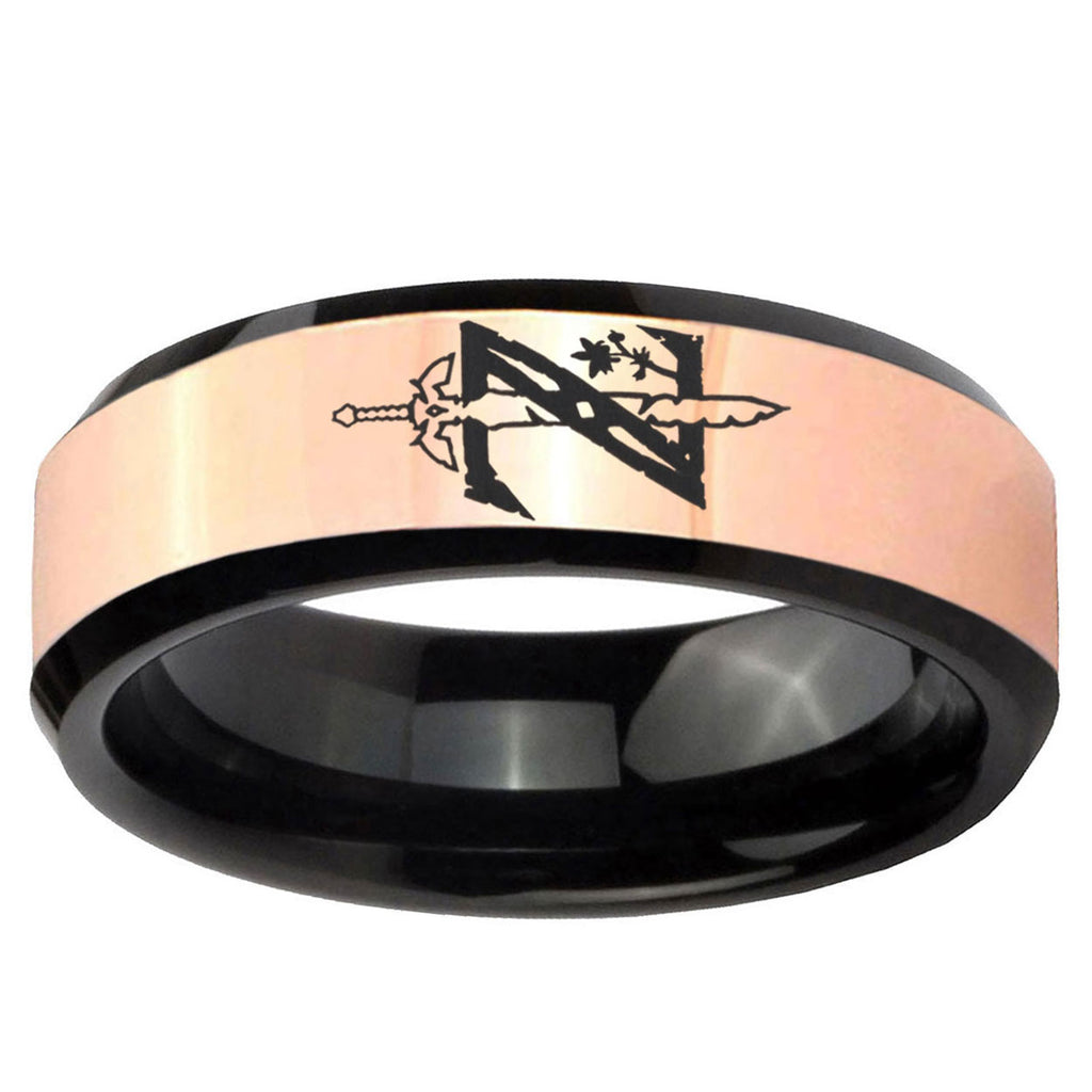 Zelda Breath Of The Wild Rose Gold Black Bevel Tungsten Custom Ring