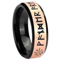 8MM Viking Rose Gold Black Bevel Tungsten Custom Ring