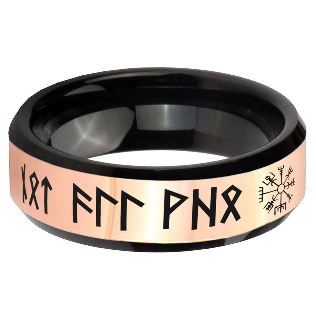Viking Rose Gold Black Bevel Tungsten Custom Ring