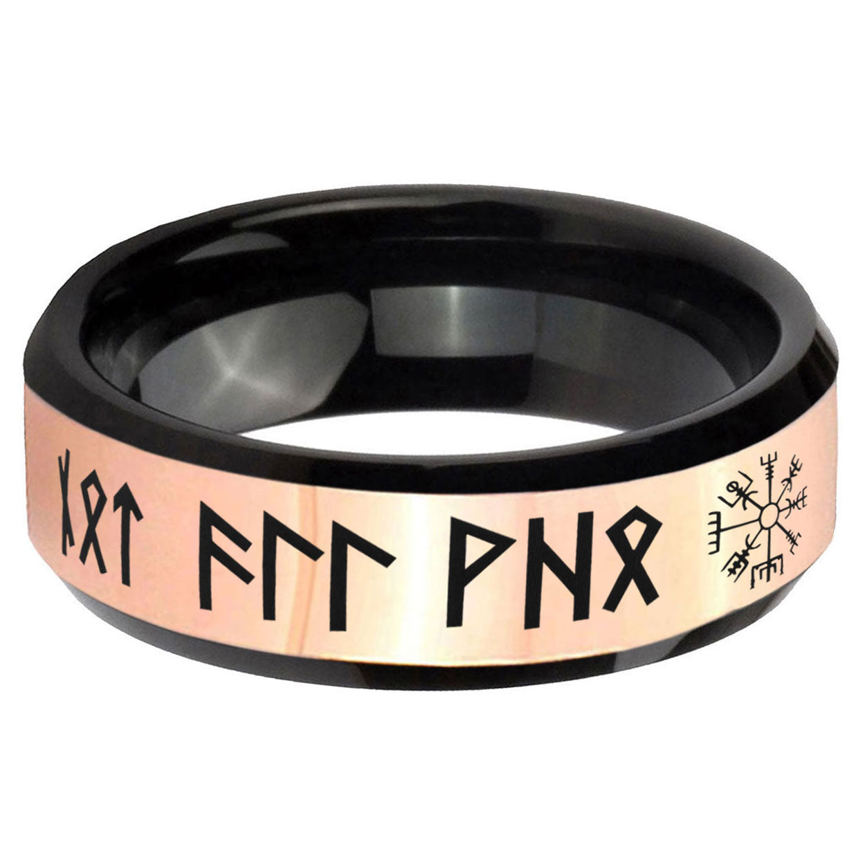 Viking Rose Gold Black Bevel Tungsten Custom Ring