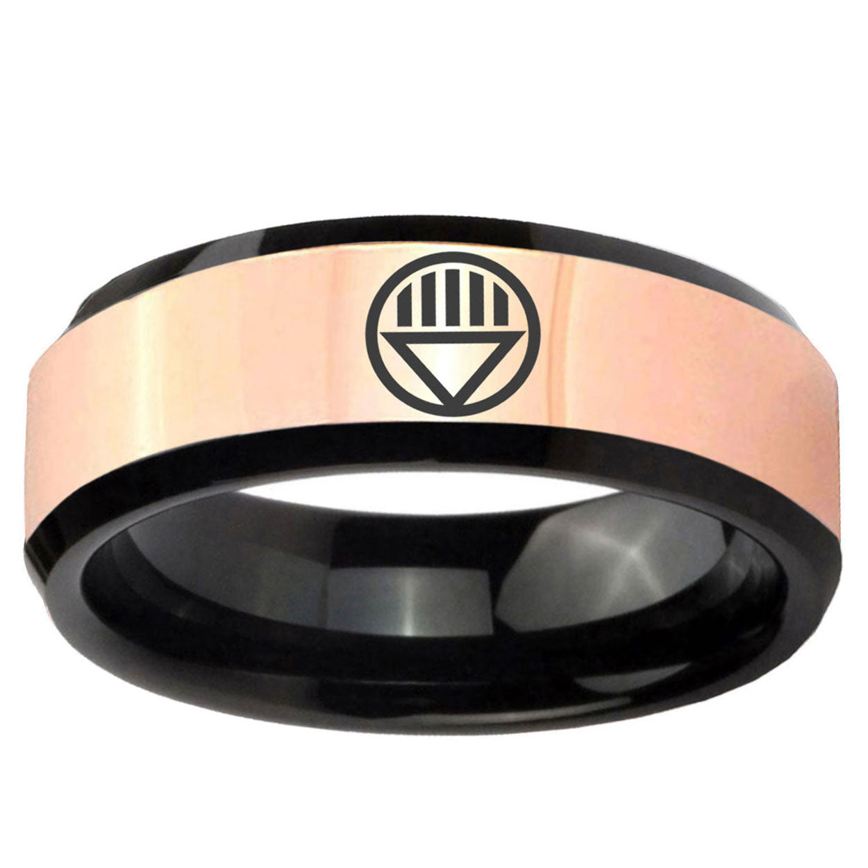 Black Lantern Rose Gold And Black Bevel Tungsten Ring