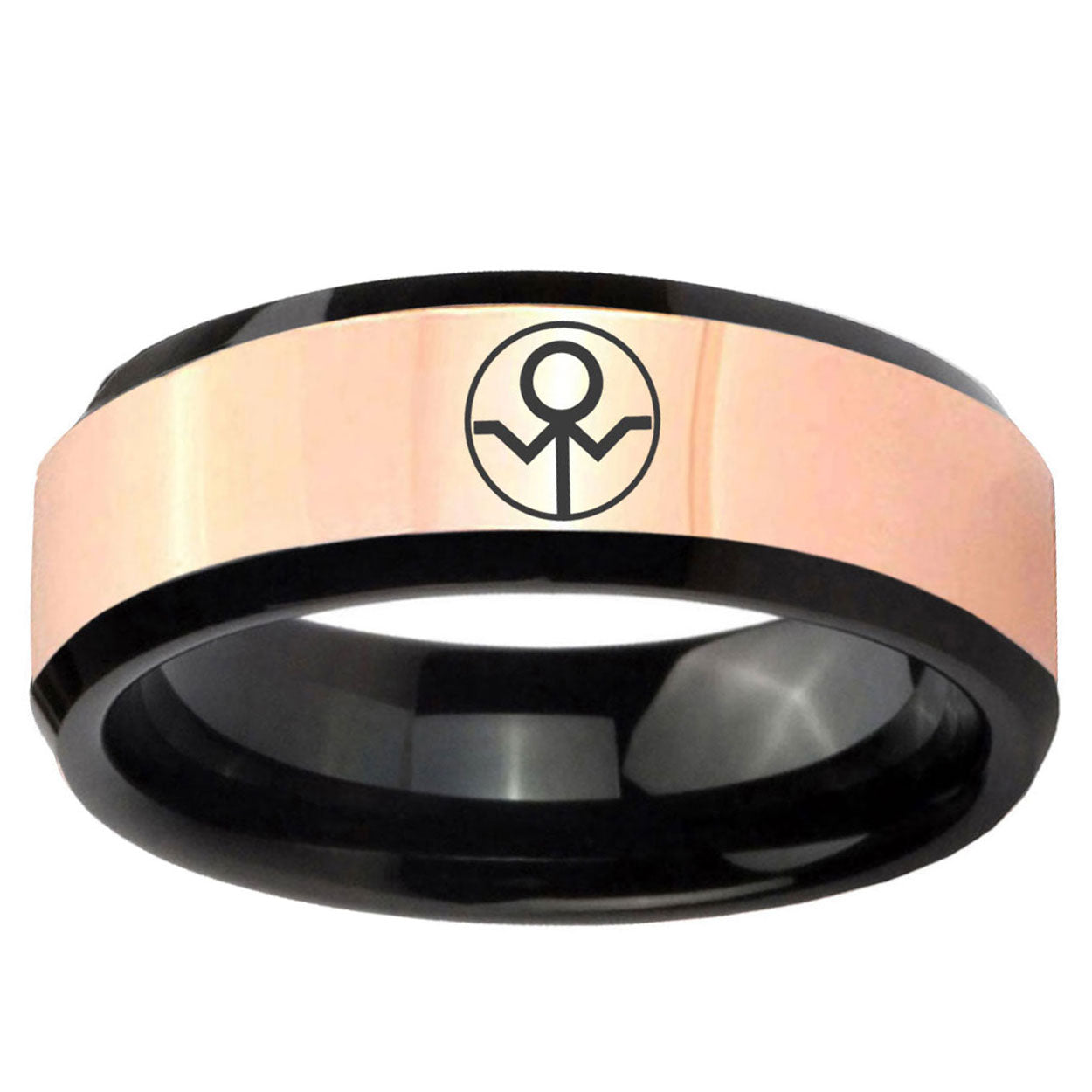 Gray Lantern Rose Gold And Black Bevel Tungsten Men's Band