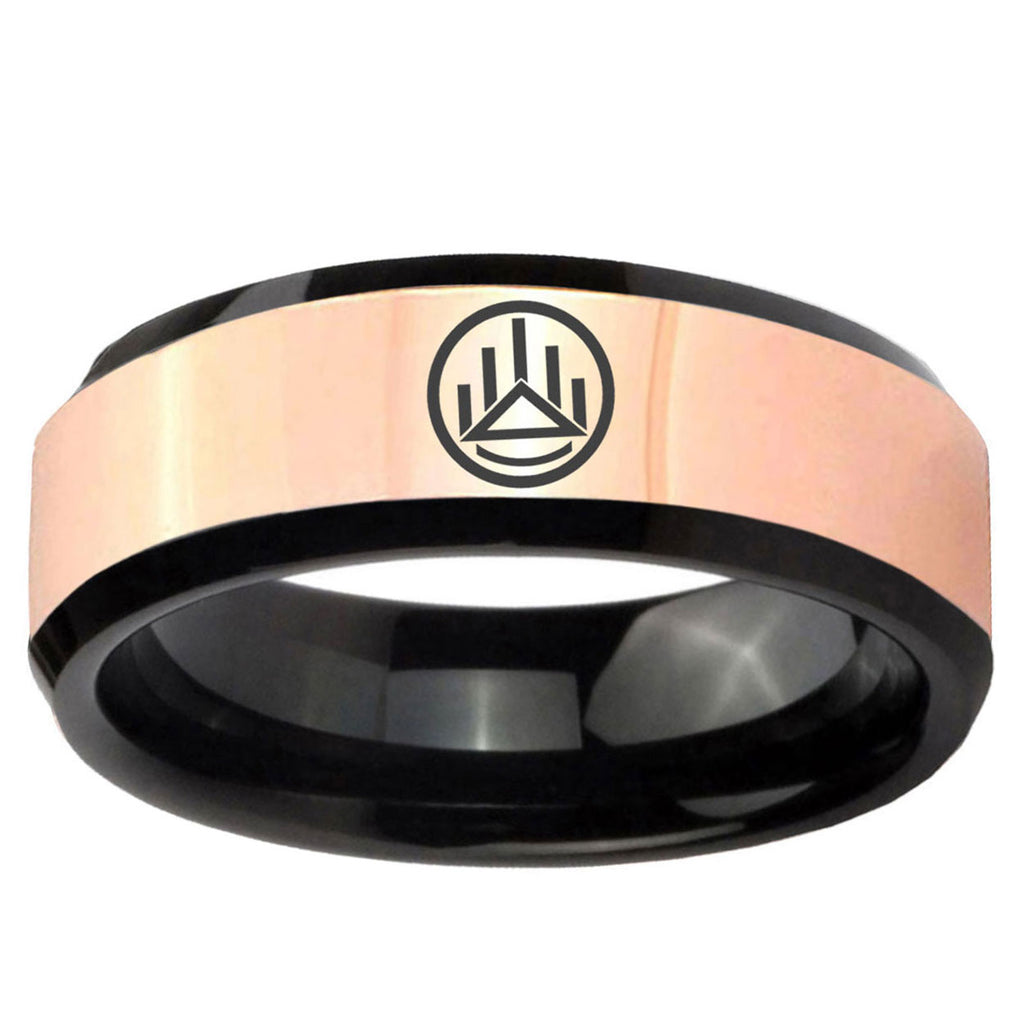 Silver Lantern Rose Gold Black Bevel Tungsten Custom Ring