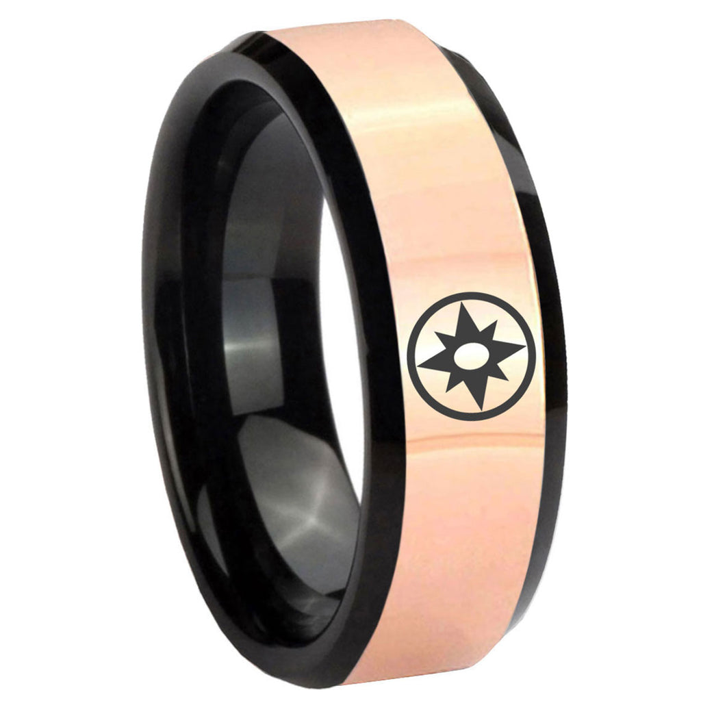 8MM Star Sapphire Lantern Rose Gold Black Bevel Tungsten Custom Ring
