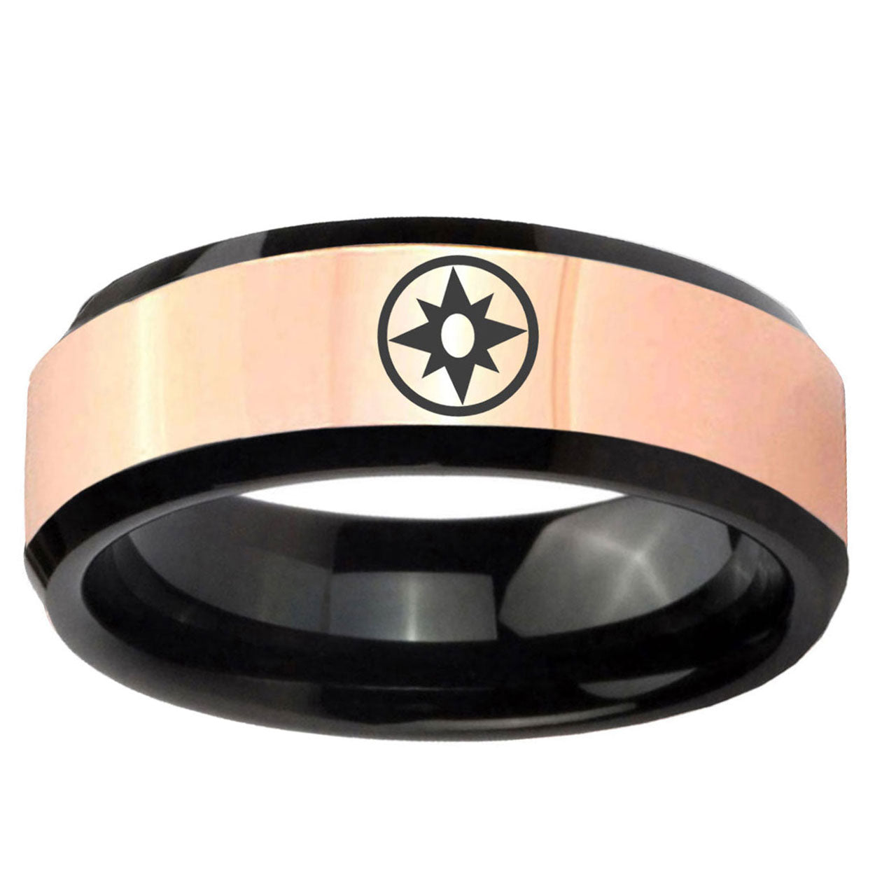 Star Sapphire Lantern Rose Gold Black Bevel Tungsten Custom Ring