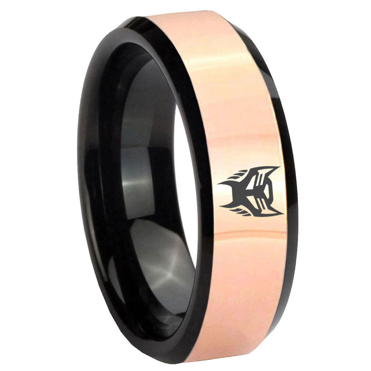 8MM Transformers Insignias Rose Gold Black Bevel Tungsten Custom Ring